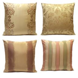 Beige, Gold Pillow, Throw Pillow Cover, Decorative Cushion Pillowcase, Accent Silk Floral Embroidery - thumbnail 4