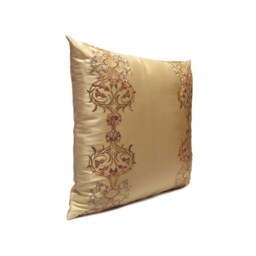 Beige, Gold Pillow, Throw Pillow Cover, Decorative Cushion Pillowcase, Accent Silk Floral Embroidery - thumbnail 2