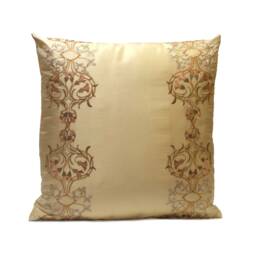 Beige, Gold Pillow, Throw Pillow Cover, Decorative Cushion Pillowcase, Accent Silk Floral Embroidery - thumbnail 1