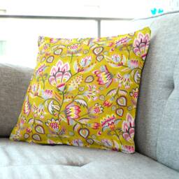 "Mustard/Yellow French Floral Cushion Covers - Warm Country Decor Throw Pillow 18""/20" - thumbnail 1