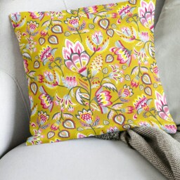 "Mustard/Yellow French Floral Cushion Covers - Warm Country Decor Throw Pillow 18""/20" - thumbnail 3
