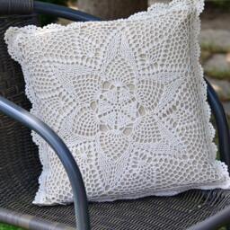Crochet Lace Pillow Cover Rustic Cottage Chic Throw Cushion - 16x16'' - thumbnail 2