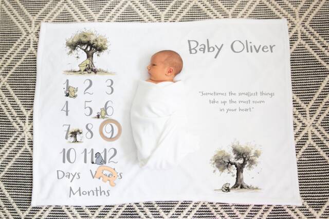Personalised Classic Pooh Baby Milestone Blanket Gift Set - image 1