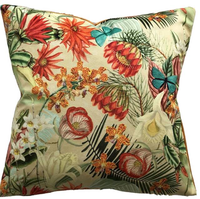 Tropical Floral Velvet Pillow Cover Botanical Print Sofa Cushion - image 1