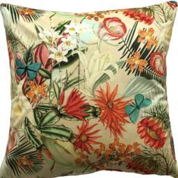 Tropical Floral Velvet Pillow Cover Botanical Print Sofa Cushion - thumbnail 2