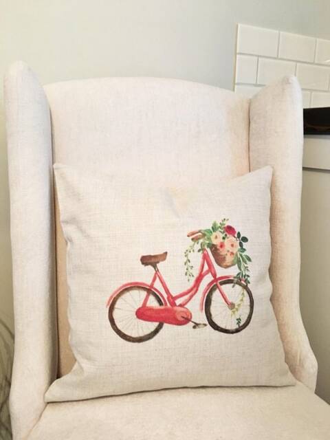 Farmhouse Bicycle Flower Pillow Cover Rustic Linen Throw - image 1