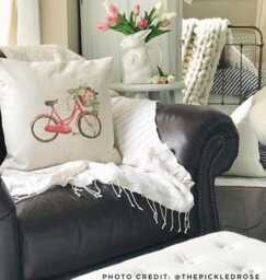 Farmhouse Bicycle Flower Pillow Cover Rustic Linen Throw - thumbnail 2