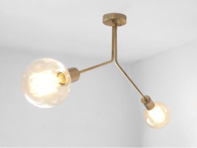 Sira - Mid Century Modern Brass Two-Light Ceiling Lamp - image 1