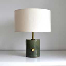 Hand Turned Dimmable Ceramic Table Lamp Green Glaze, Linen Shade - thumbnail 2