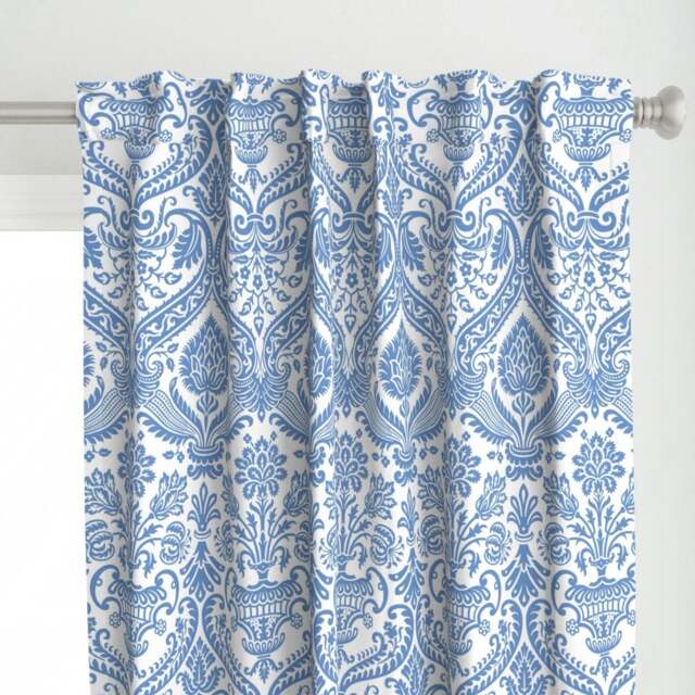 Chinoiserie Damask Curtain Panel - China Blue White Ornate Victorian Robins Egg Custom Porcelain By Muhlenkott - image 1