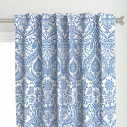 Chinoiserie Damask Curtain Panel - China Blue White Ornate Victorian Robins Egg Custom Porcelain By Muhlenkott