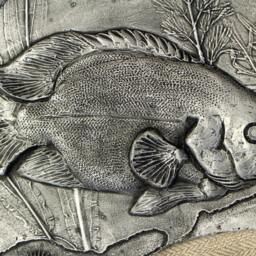 Oscar Fish in Water Seashells & Plants Wall Sculpture Bas Relief Original Art Home Decor Office Unique Gift Gold Silver Tile - thumbnail 4