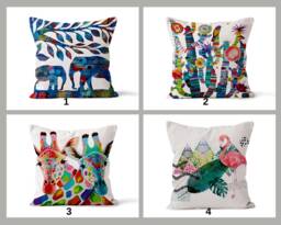 African Style Cushion Cover, Colourful Elephant Pillow Case, Giraffe Kids Room Decor, Flamingo Botanical Home Textiles, Housewarming Gift - thumbnail 1