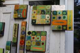 Sale 1 Art Modern Abstract Hand Painted Mondrian 12 Insq Spectacular Study Dots Moss Green Teal Glazed Wood Block Collage Retro Almost Gone - thumbnail 1