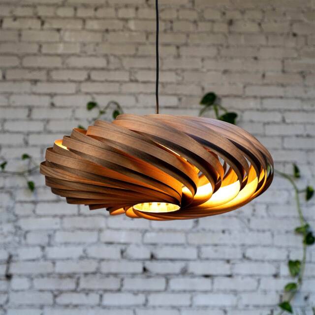 Large Hanging Lamp Made Of Walnut Wood. Handmade Wooden From Cologne Studio - image 1