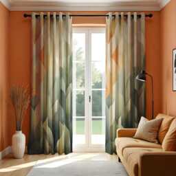 Earth Tone Geometric Curtains, Abstract Leaf Pattern Drapes, Modern Living Room Window Panels, Neutral Boho Decor, Custom Sizes