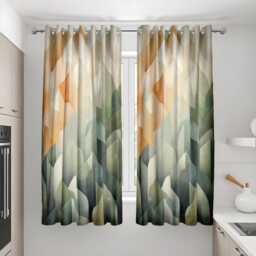 Earth Tone Geometric Curtains, Abstract Leaf Pattern Drapes, Modern Living Room Window Panels, Neutral Boho Decor, Custom Sizes - thumbnail 3