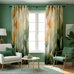 Earth Tone Geometric Curtains, Abstract Leaf Pattern Drapes, Modern Living Room Window Panels, Neutral Boho Decor, Custom Sizes - thumbnail 2