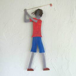 "Recycled Metal Golfer Wall Art Sports Sculpture Gift - 19"" X 8" - thumbnail 1