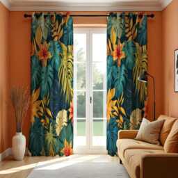 Tropical Leaf Curtains, Dark Jungle Botanical Drapes With Monstera & Palm Leaves, Vibrant Floral Pattern Curtain Panels - thumbnail 2