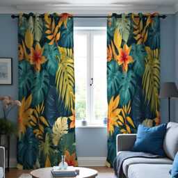 Tropical Leaf Curtains, Dark Jungle Botanical Drapes With Monstera & Palm Leaves, Vibrant Floral Pattern Curtain Panels - thumbnail 3
