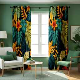 Tropical Leaf Curtains, Dark Jungle Botanical Drapes With Monstera & Palm Leaves, Vibrant Floral Pattern Curtain Panels - thumbnail 1