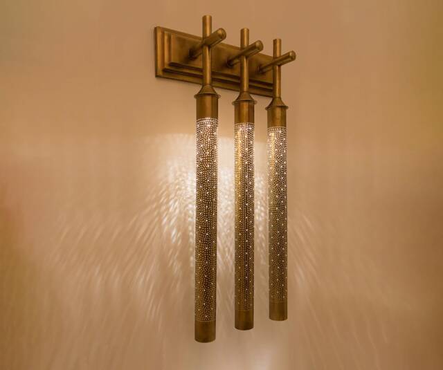 stylish Triple-Shaded Sconce-style Wall Light Blending The Best Of Moroccan & Contemporary Design, Handmade Brass Sconce - image 1