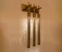 stylish Triple-Shaded Sconce-style Wall Light Blending The Best Of Moroccan & Contemporary Design, Handmade Brass Sconce