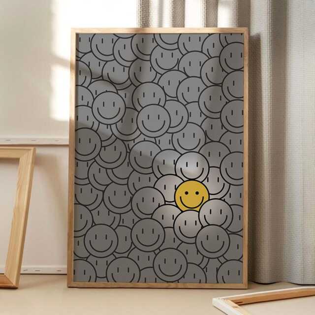 Smiley Face Art Canvas Poster, Trendy Wall Art, Apartment Aesthetic Decor, Retro Home Printed Gift - image 1