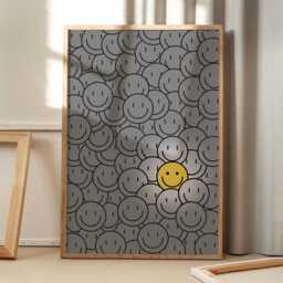 Smiley Face Art Canvas Poster, Trendy Wall Art, Apartment Aesthetic Decor, Retro Home Printed Gift - thumbnail 1