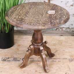 Manka Round Wooden Pedestal Side Table - thumbnail 1