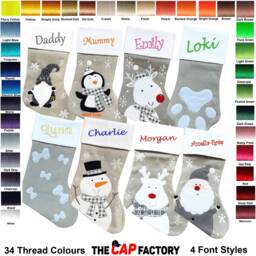 Personalized Embroidered Christmas Stocking Silver Felt, Santa, Snowman