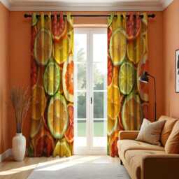 Citrus Fruit Kitchen Curtains, Colorful Lemon Lime Orange Print Drapes, Eyelet Panels For Summer Cafe, Breakfast Nook Or Pantry - thumbnail 2