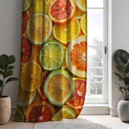 Citrus Fruit Kitchen Curtains, Colorful Lemon Lime Orange Print Drapes, Eyelet Panels For Summer Cafe, Breakfast Nook Or Pantry - thumbnail 3