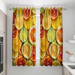 Citrus Fruit Kitchen Curtains, Colorful Lemon Lime Orange Print Drapes, Eyelet Panels For Summer Cafe, Breakfast Nook Or Pantry - thumbnail 1