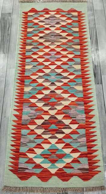 Small Runner Rug, Handmade Artisan Afghan Turkish Scandinavian Navajo Bohemian Wool Flatweave Multicolour Kilim Rug 153x62 cm - image 1