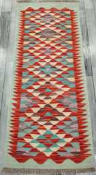 Small Runner Rug, Handmade Artisan Afghan Turkish Scandinavian Navajo Bohemian Wool Flatweave Multicolour Kilim Rug 153x62 cm - thumbnail 1