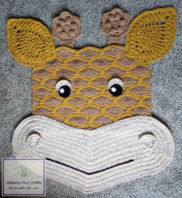 Crocheted Giraffe Accent Rug/Wall Hanging/Jungle Themed Nursery Rug/ African Plains Animal Playmat Unisex For Any Nursery Theme