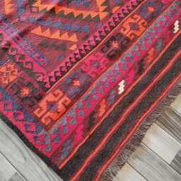 Handmade Afghan Red Kilim Rug, Artisan Natural Wool Geometric Design Flatweave, Size 299x227 cm - thumbnail 2