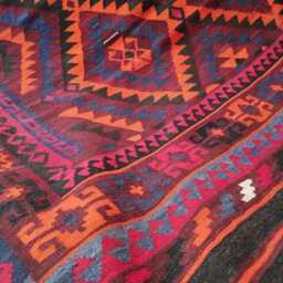 Handmade Afghan Red Kilim Rug, Artisan Natural Wool Geometric Design Flatweave, Size 299x227 cm - thumbnail 4