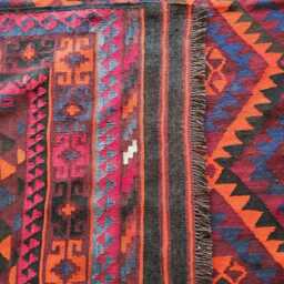 Handmade Afghan Red Kilim Rug, Artisan Natural Wool Geometric Design Flatweave, Size 299x227 cm - thumbnail 3