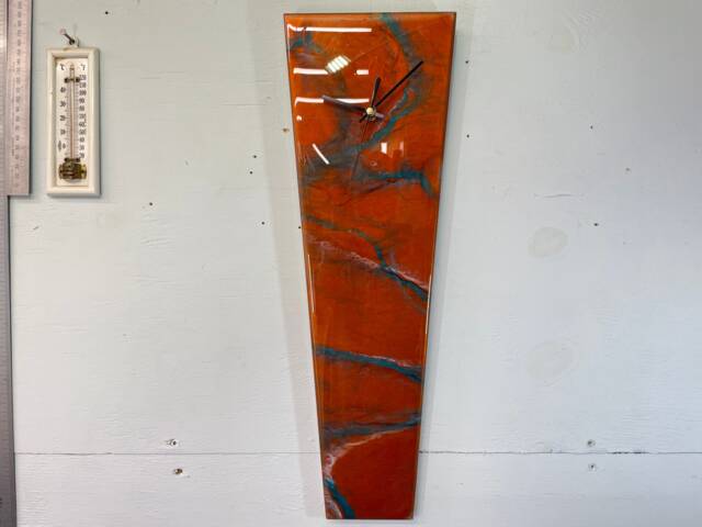 Long Copper Turquoise & White Abstract Resin Wall Clock, Modern Home Decor, Kitchen Clock - image 1