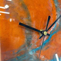 Long Copper Turquoise & White Abstract Resin Wall Clock, Modern Home Decor, Kitchen Clock - thumbnail 4