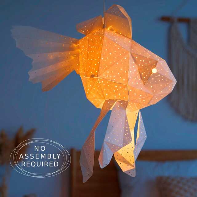 Goldfish Pendant Light - Handmade Paper Ceiling Lamp Nursery & Kids Room Lighting Modern Ocean Decor - image 1
