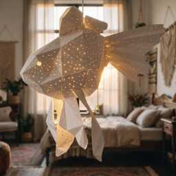 Goldfish Pendant Light - Handmade Paper Ceiling Lamp Nursery & Kids Room Lighting Modern Ocean Decor - thumbnail 4