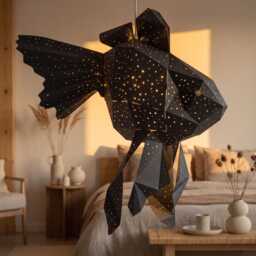 Goldfish Pendant Light - Handmade Paper Ceiling Lamp Nursery & Kids Room Lighting Modern Ocean Decor - thumbnail 3