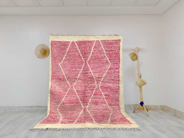 Vibrant Pink Moroccan Rug - Large Handwoven Wool Area Carpet Cream Diamond Pattern Plush Shag Beni Ourain Style Boho Decor - image 1