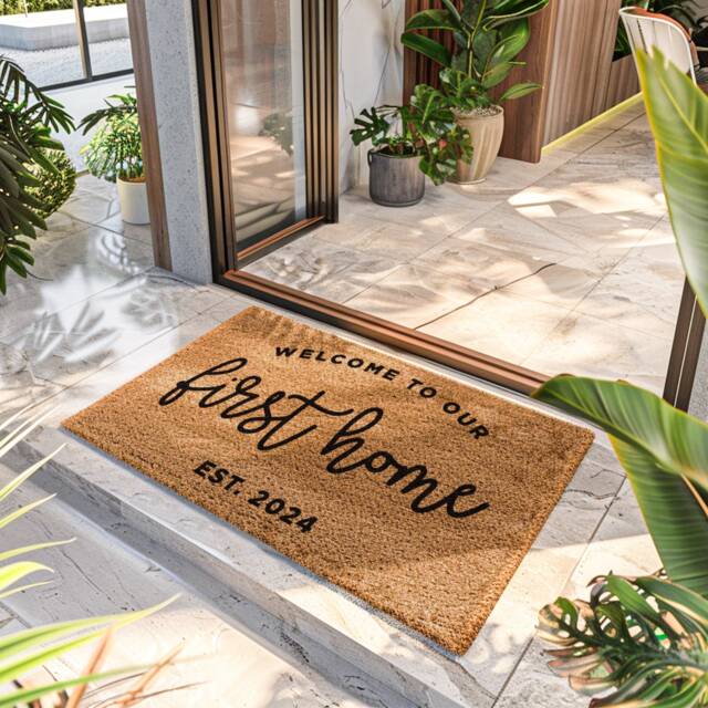 First Home Doormat - Personalized Family Mat Custom Coir Housewarming Gift Realtor - image 1