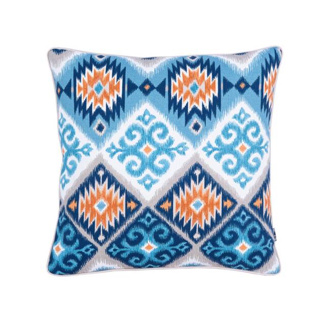 Boho Cushion Cover, Printed Navajo Cushion, Style Blue Orange Pillowcase , Piped Double Sided Cotton, 45x45cm - image 1