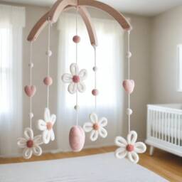Daisies Baby Mobile Knitted Floral Nursery Decor, Handmade in UK - thumbnail 1